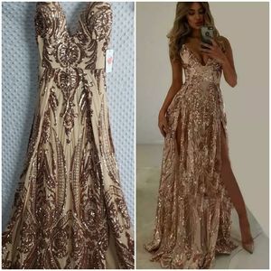 NWT Rose Gold Champagne Sequin Sexy Gown Small